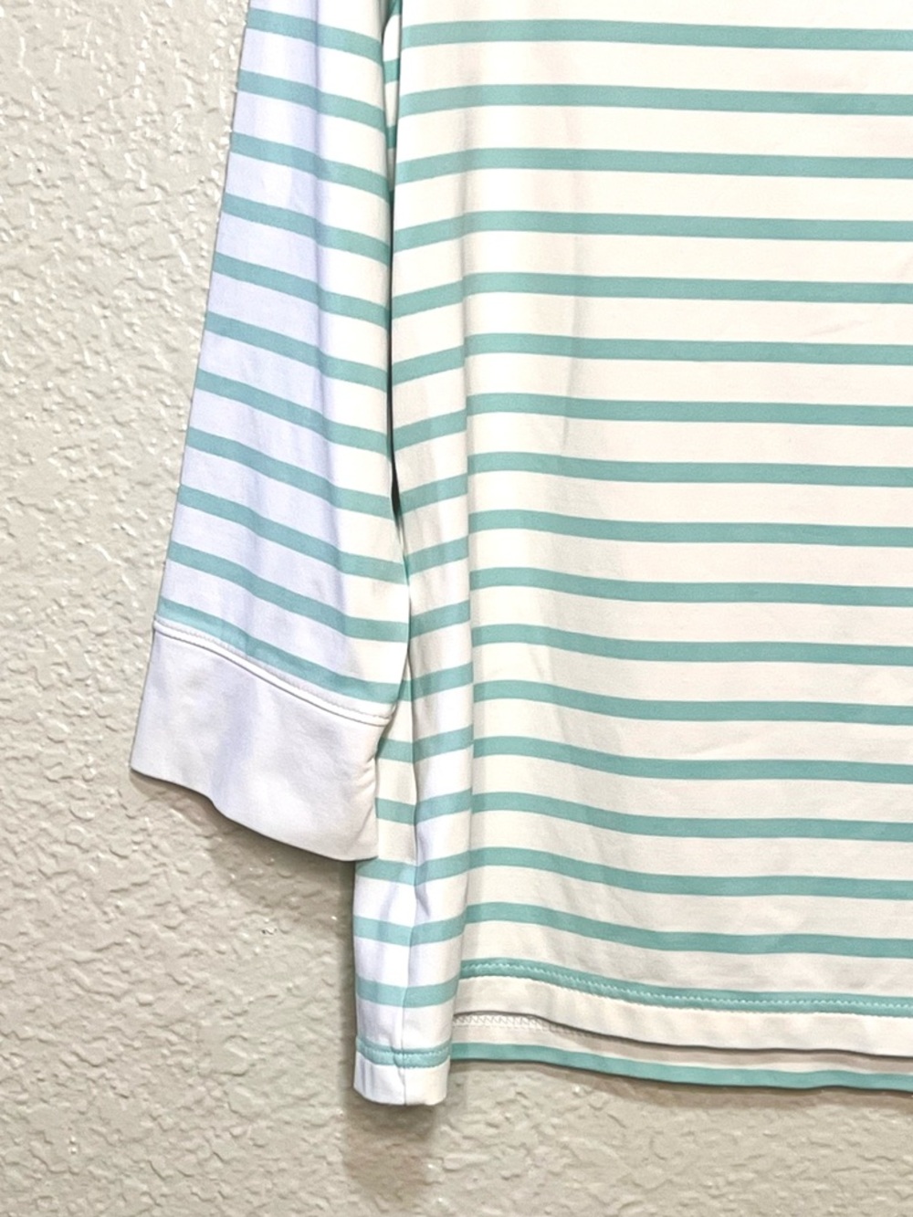 St. James Breton Stripe Boat Neck Top White Aqua 3/4 Sleeve Nautical Top 14 / L - Picture 5 of 8